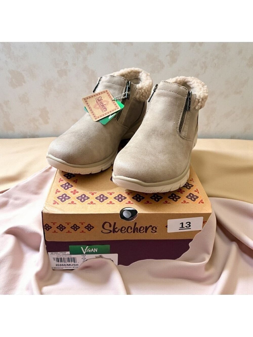 Skechers Women's Cozy Beige Ankle Booties